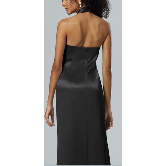 AW BRIDAL 14 1X plus black metallic Serena bridesmaid halter maxi dress NEW B157 - Picture 2 of 9